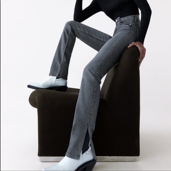 Zara Denim - ZARA | Hi-Rise Split Hem Skinny Jeans Gray